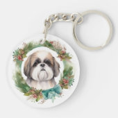 Shih Tzu Kerstkrans feestelijke pup Sleutelhanger (Achterkant)