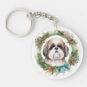 Shih Tzu Kerstkrans feestelijke pup Sleutelhanger