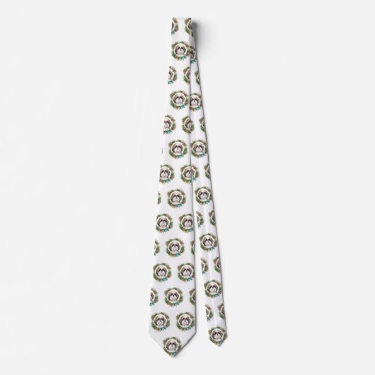 Shih Tzu Kerstkrans feestelijke pup Stropdas (Voorkant)