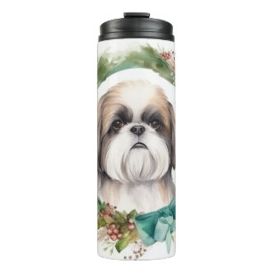 Shih Tzu Kerstkrans feestelijke pup Thermosbeker