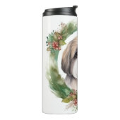 Shih Tzu Kerstkrans feestelijke pup Thermosbeker (Gedraaid links)