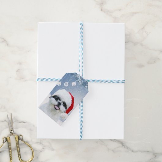 Shih Tzu Kerstmis Cadeaulabel (Met Touw)