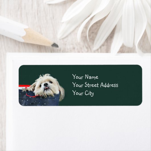 Shih Tzu Kerstmis Etiket (Insitu)