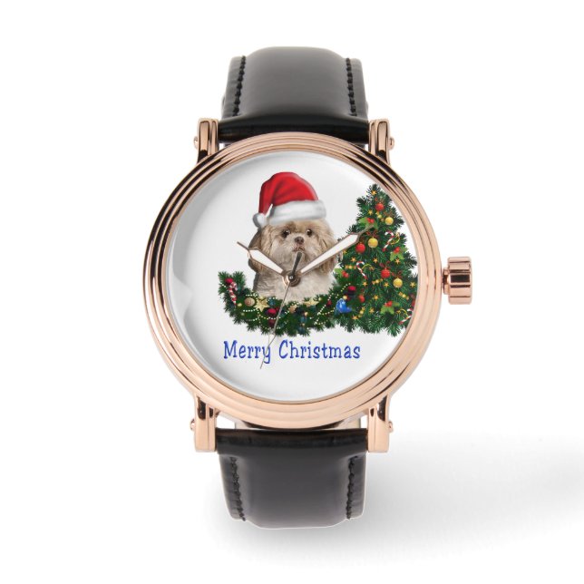 Shih tzu Kerstmis Horloge (Voorkant)
