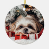 Shih Tzu Kerstmis Keramisch Ornament (Voorkant)