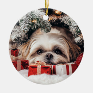 Shih Tzu Kerstmis Keramisch Ornament