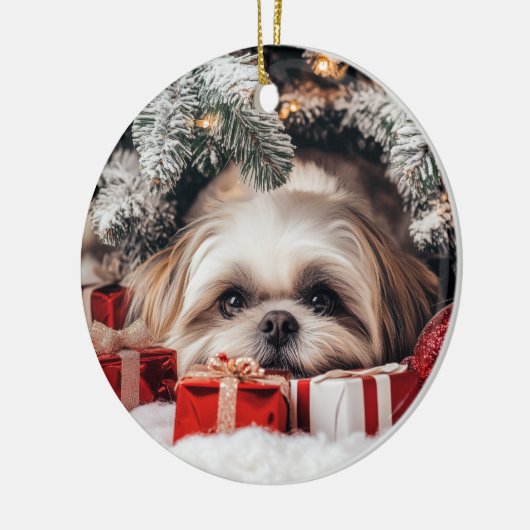 Shih Tzu Kerstmis Keramisch Ornament (Links)