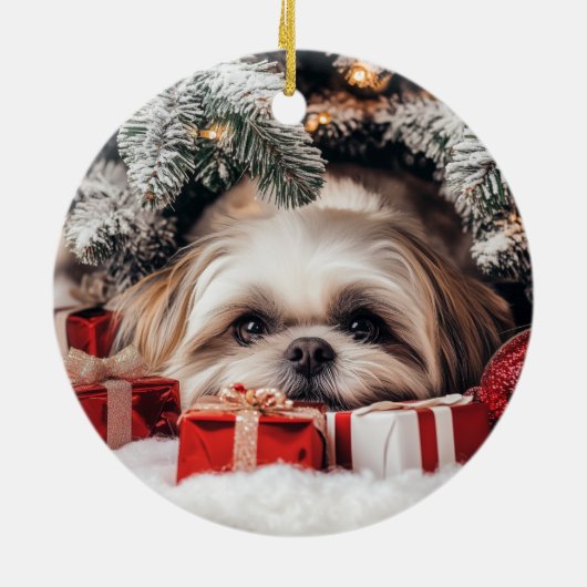 Shih Tzu Kerstmis Keramisch Ornament (Achterkant)