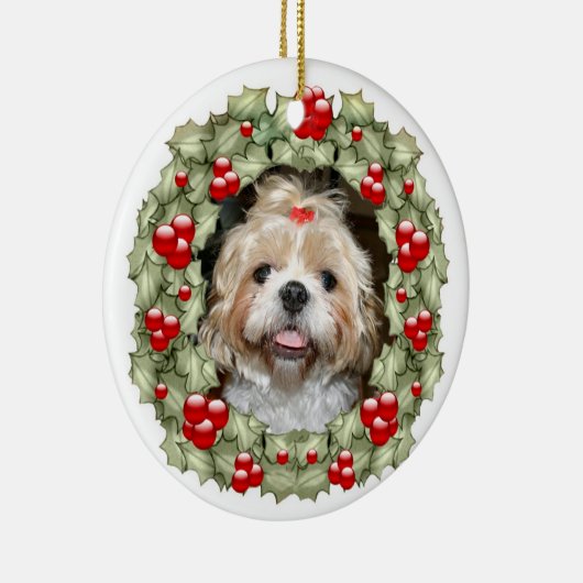 Shih Tzu Kerstmis Keramisch Ornament (Rechts)
