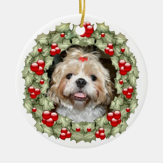 Shih Tzu Kerstmis Keramisch Ornament (Voorkant)