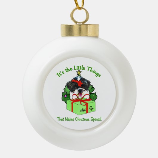 Shih Tzu Kerstmis Keramische Bal Ornament (Voorkant)