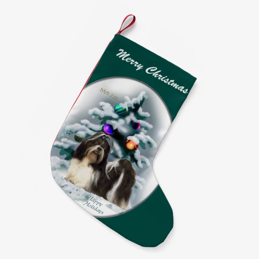 Shih Tzu Kerstmis Kleine Kerstsok (Voorkant (Hangend))