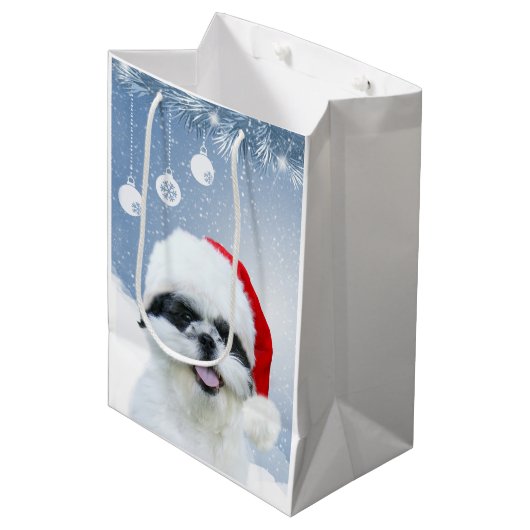 Shih Tzu Kerstmis Medium Cadeauzakje (Voorkant Gekanteld)