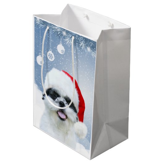 Shih Tzu Kerstmis Medium Cadeauzakje (Achterkant Gekanteld)