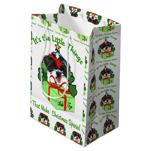 Shih Tzu Kerstmis Medium Cadeauzakje (Achterkant Gekanteld)