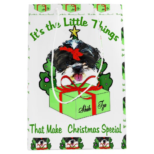Shih Tzu Kerstmis Medium Cadeauzakje (Voorkant)