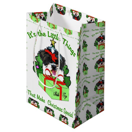 Shih Tzu Kerstmis Medium Cadeauzakje (Voorkant Gekanteld)