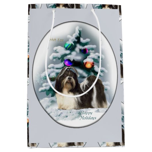 Shih Tzu Kerstmis Medium Cadeauzakje (Voorkant)