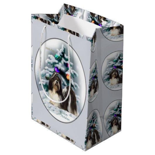 Shih Tzu Kerstmis Medium Cadeauzakje (Achterkant Gekanteld)