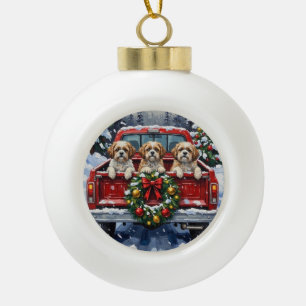 Shih Tzu Kerstmis Rode Truck Vakantie Keramische Bal Ornament