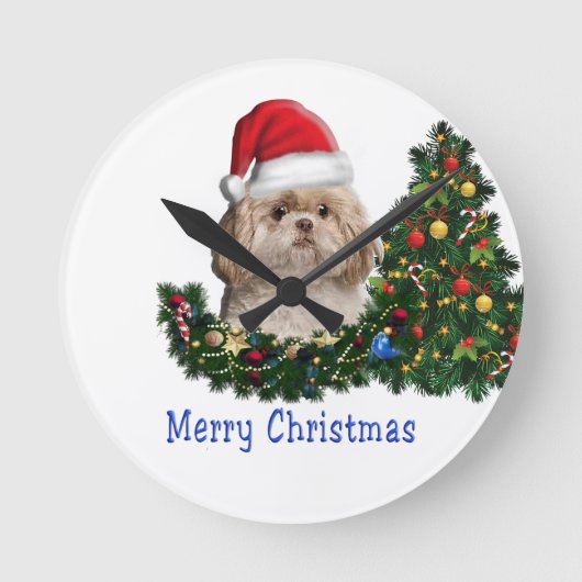 Shih tzu Kerstmis Ronde Klok (Voorkant)