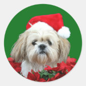 Shih Tzu Kerstmis Ronde Sticker (Voorkant)