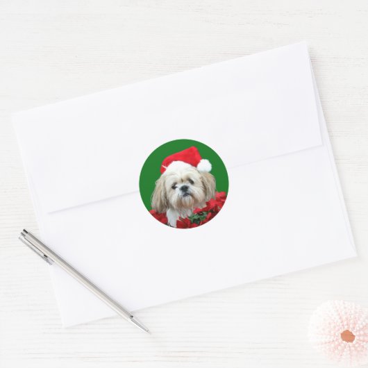 Shih Tzu Kerstmis Ronde Sticker (Envelop)