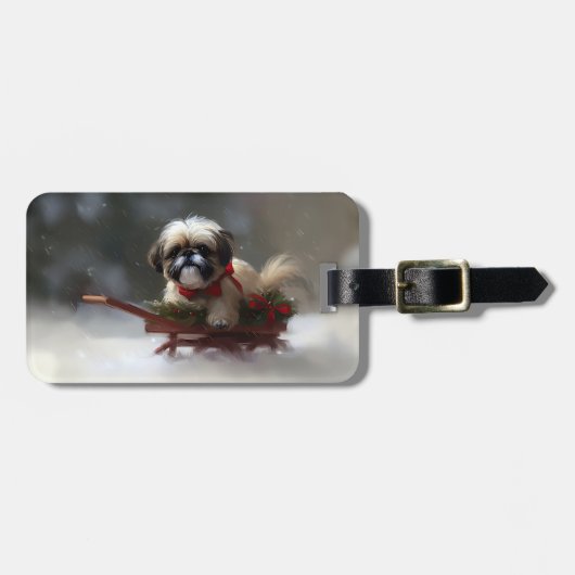 Shih Tzu Kerstmis sneeuw winter Bagagelabel (Voorkant horizontaal)