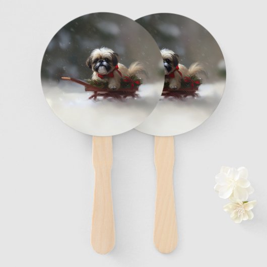 Shih Tzu Kerstmis sneeuw winter Handwaaier (Voorkant en achterkant)