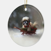 Shih Tzu Kerstmis sneeuw winter Keramisch Ornament (Links)