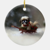 Shih Tzu Kerstmis sneeuw winter Keramisch Ornament (Achterkant)