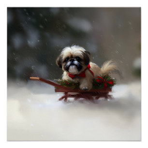 Shih Tzu Kerstmis sneeuw winter Perfect Poster