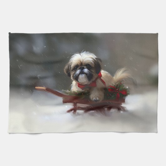 Shih Tzu Kerstmis sneeuw winter Theedoek (Horizontaal)