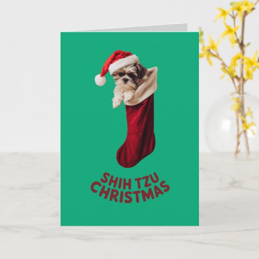 Shih Tzu Kerstmis stoppen Kaart (Gele Bloem)