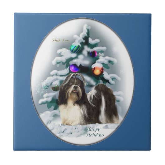 Shih Tzu Kerstmis Tegeltje (Voorkant)