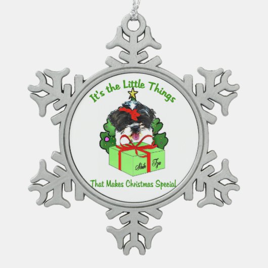 Shih Tzu Kerstmis Tin Sneeuwvlok Ornament (Voorkant)