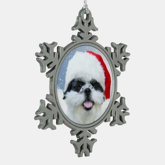 Shih Tzu Kerstmis Tin Sneeuwvlok Ornament (Links)