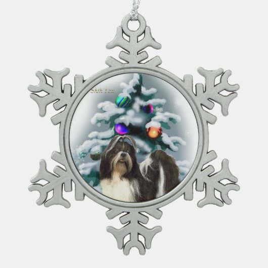 Shih Tzu Kerstmis Tin Sneeuwvlok Ornament (Voorkant)