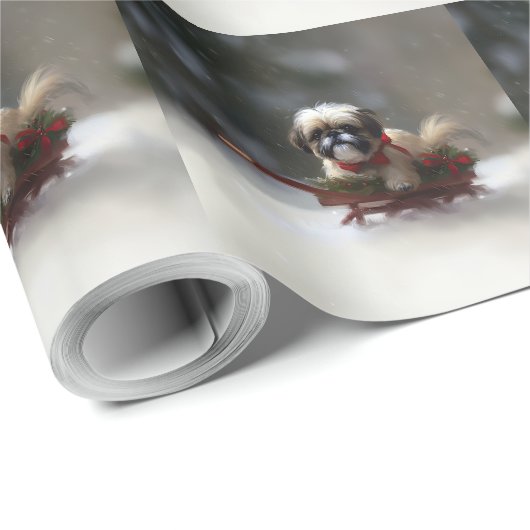 Shih Tzu Kerstsneeuw winter Cadeaupapier (Rol Hoek)
