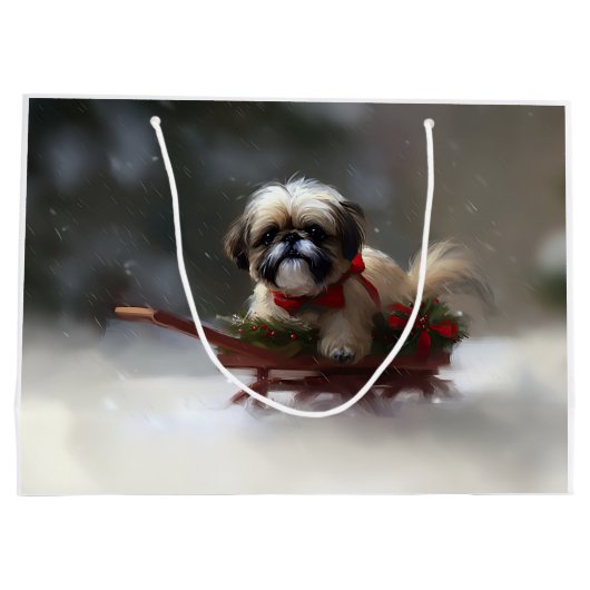 Shih Tzu Kerstsneeuw winter Groot Cadeauzakje (Achterkant)