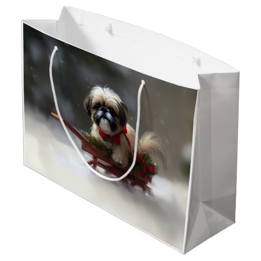 Shih Tzu Kerstsneeuw winter Groot Cadeauzakje (Achterkant Gekanteld)