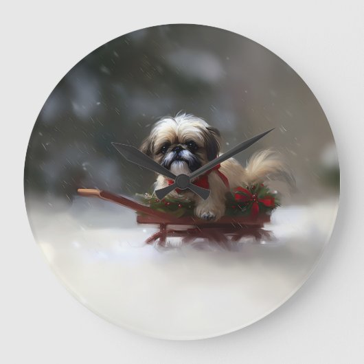 Shih Tzu Kerstsneeuw winter Grote Klok (Voorkant)