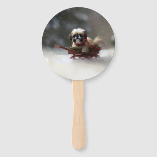 Shih Tzu Kerstsneeuw winter Handwaaier (Voorkant)