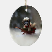 Shih Tzu Kerstsneeuw winter Keramisch Ornament (Rechts)