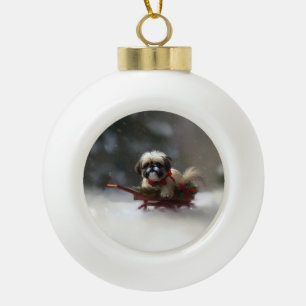 Shih Tzu Kerstsneeuw winter Keramische Bal Ornament