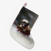 Shih Tzu Kerstsneeuw winter Kleine Kerstsok (Voorkant (Hangend))