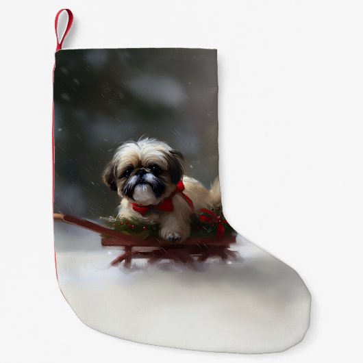 Shih Tzu Kerstsneeuw winter Kleine Kerstsok (Voorkant)