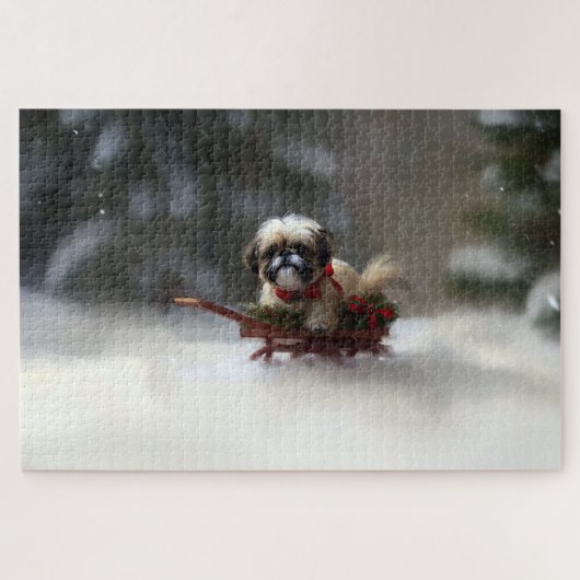 Shih Tzu Kerstsneeuw winter Legpuzzel (Horizontaal)