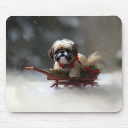 Shih Tzu Kerstsneeuw winter Muismat (Voorkant)