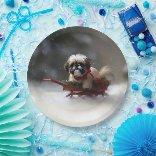Shih Tzu Kerstsneeuw winter Papieren Bordje (Feest)